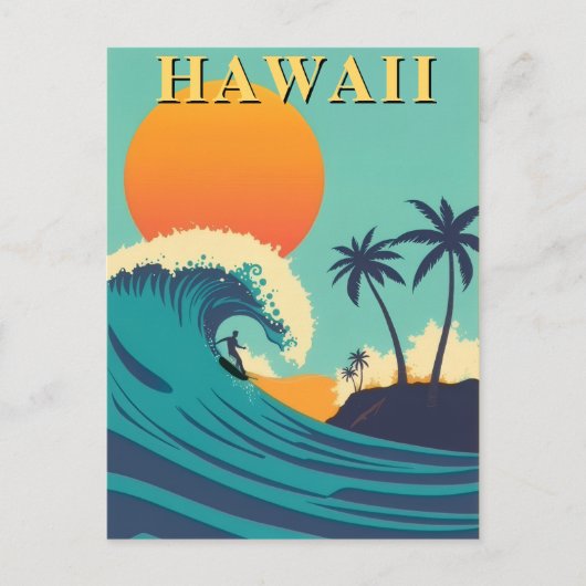 Retro Hawaii Surfen Zonsondergang & Golven Reizen Briefkaart (Voorkant)