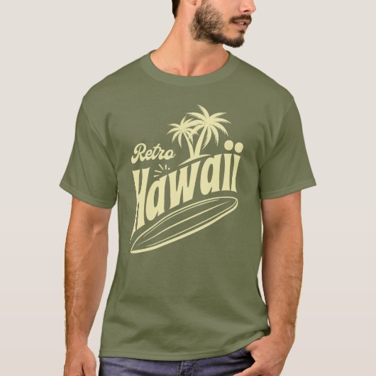 Retro Hawaii Vibes with Palm Trees and Surfboard T-shirt (Voorkant)