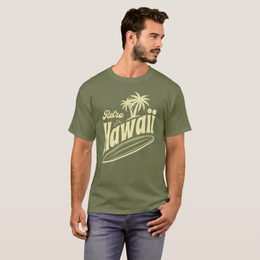 Retro Hawaii Vibes with Palm Trees and Surfboard T-shirt (Voorkant volledig)