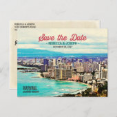 Retro Hawaii Waikiki Beach Foto Bewaar de datum Aankondigingskaart (Voorkant / Achterkant)