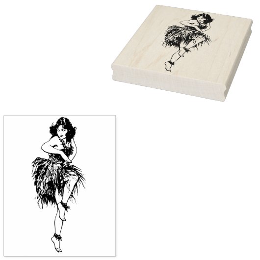 Retro Hawaiian Dancer Rubber Art Stempel (Gestempeld)