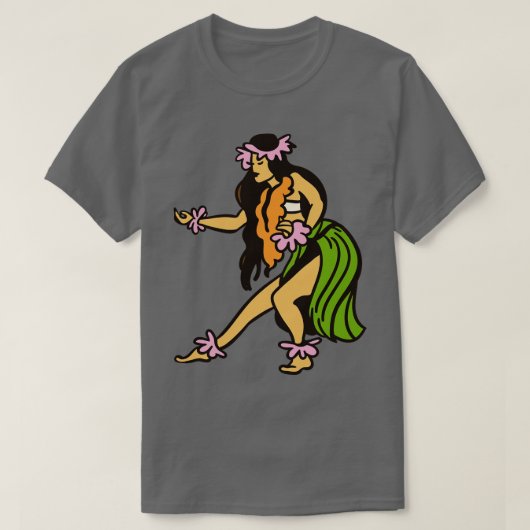 Retro Hawaiian Hula Meisje Illustratie T-shirt (Design voorkant)