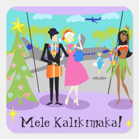 Retro Hawaiian Kerst stickers (Voorkant)