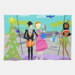 Retro Hawaiian Kerstkeukenhanddoeken Theedoek