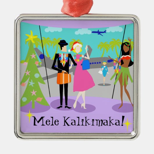 Retro Hawaiian Kerstornament Metalen Ornament (Voorkant)