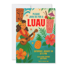 Retro Hawaiian Luau Party Uitnodiging