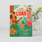 Retro Hawaiian Luau Party Uitnodiging (Staand voorkant)