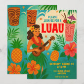 Retro Hawaiian Luau Party Uitnodiging (Voorkant / Achterkant)