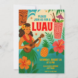 Retro Hawaiian Luau Party Uitnodiging