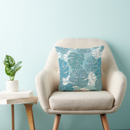 Retro Hawaiian Monstera Leaf Cool Blues Kussen