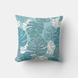 Retro Hawaiian Monstera Leaf Cool Blues Kussen