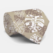 Retro Hawaiian Monstera Leaf Cool Browns Stropdas (Opgerold)