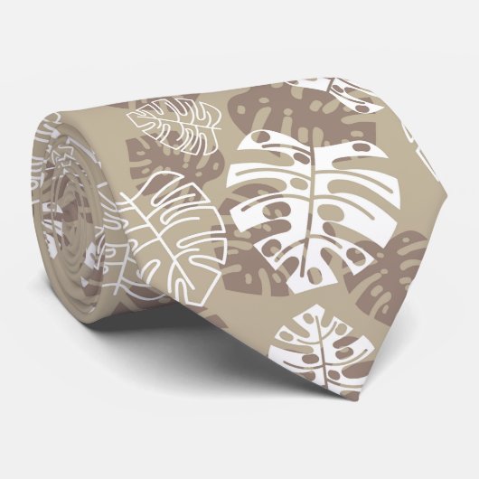 Retro Hawaiian Monstera Leaf Cool Browns Stropdas (Opgerold)