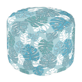 Retro Hawaiian Monstera Leaf Summer Blues Poef