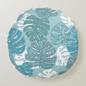 Retro Hawaiian Monstera Leaf Summer Blues Rond Kussen (Voorkant)