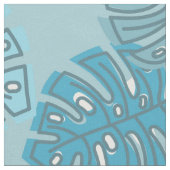 Retro Hawaiian Monstera Leaf Summer Blues Stof (Close Up)