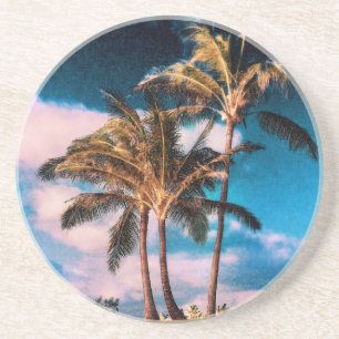 Retro Hawaiian Palm Trees Gepersonaliseerd palmen Zandsteen Onderzetter