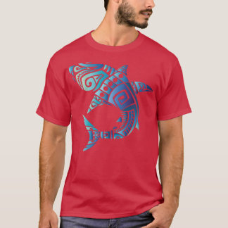 Retro Hawaiian Summer Blue Tribal Sharks Mannen Vr T-shirt