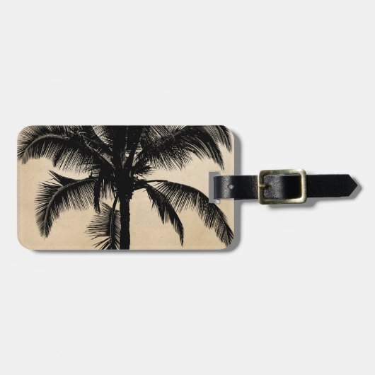 Retro Hawaiian Tropical Palm Tree Silhouette Black Bagagelabel (Voorkant horizontaal)