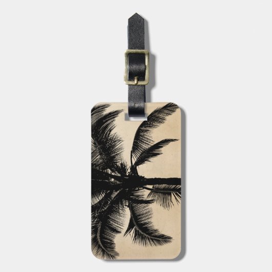Retro Hawaiian Tropical Palm Tree Silhouette Black Bagagelabel (Voorkant verticaal)