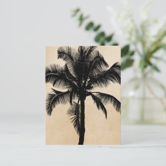 Retro Hawaiian Tropical Palm Tree Silhouette Black Briefkaart (Staand voorkant)