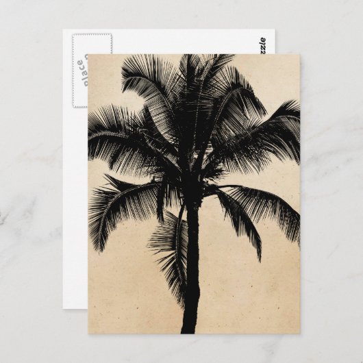 Retro Hawaiian Tropical Palm Tree Silhouette Black Briefkaart (Voorkant / Achterkant)