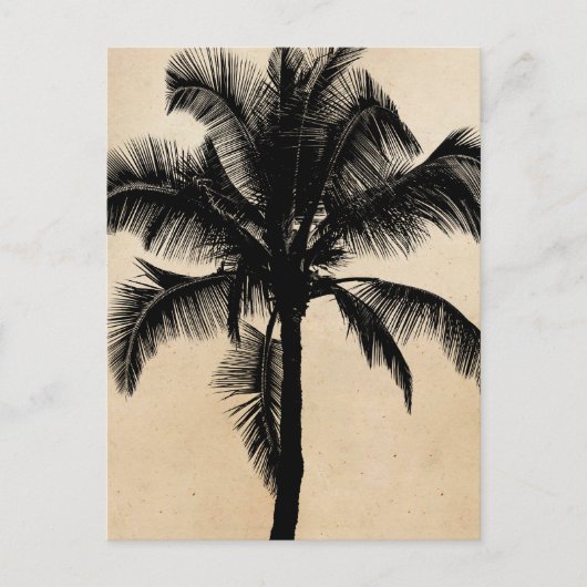 Retro Hawaiian Tropical Palm Tree Silhouette Black Briefkaart (Voorkant)