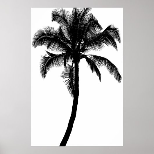 Retro Hawaiian Tropical Palm Tree Silhouette Black Poster (Voorkant)
