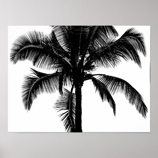 Retro Hawaiian Tropical Palm Tree Silhouette Black Poster (Voorkant)