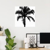 Retro Hawaiian Tropical Palm Tree Silhouette Black Poster (Thuiskantoor)