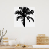 Retro Hawaiian Tropical Palm Tree Silhouette Black Poster (Keuken)