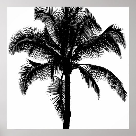 Retro Hawaiian Tropical Palm Tree Silhouette Black Poster (Voorkant)
