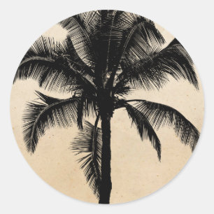 Retro Hawaiian Tropical Palm Tree Silhouette Black Ronde Sticker