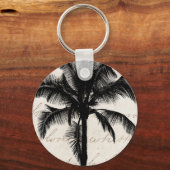 Retro Hawaiian Tropical Palm Tree Silhouette Black Sleutelhanger (Voorkant)
