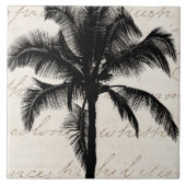 Retro Hawaiian Tropical Palm Tree Silhouette Black Tegeltje (Voorkant)