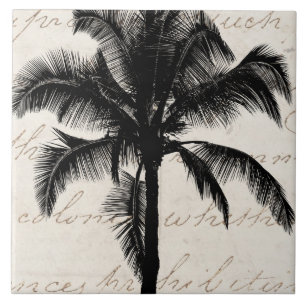 Retro Hawaiian Tropical Palm Tree Silhouette Black Tegeltje