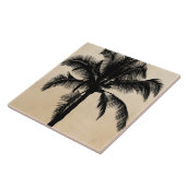 Retro Hawaiian Tropical Palm Tree Silhouette Black Tegeltje (Zijkant)