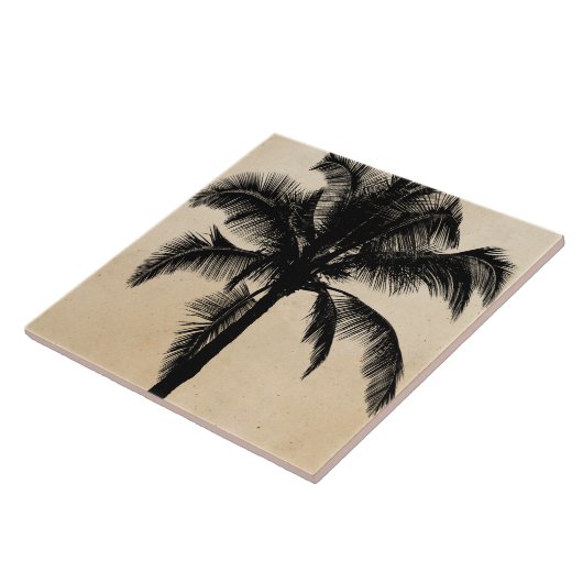 Retro Hawaiian Tropical Palm Tree Silhouette Black Tegeltje (Zijkant)