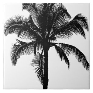 Retro Hawaiian Tropical Palm Tree Silhouette Black Tegeltje