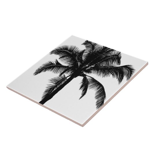 Retro Hawaiian Tropical Palm Tree Silhouette Black Tegeltje (Zijkant)