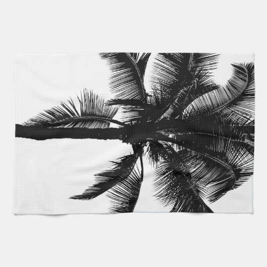Retro Hawaiian Tropical Palm Tree Silhouette Black Theedoek (Horizontaal)