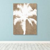 Retro Hawaiian Tropical Palm Tree Silhouette White Canvas Afdruk (Insitu (Houten vloer))