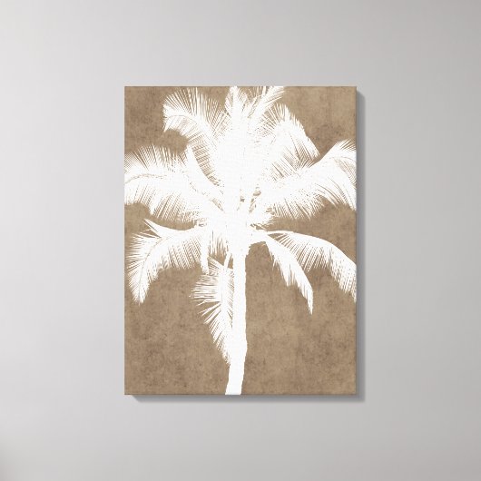 Retro Hawaiian Tropical Palm Tree Silhouette White Canvas Afdruk (Voorkant)