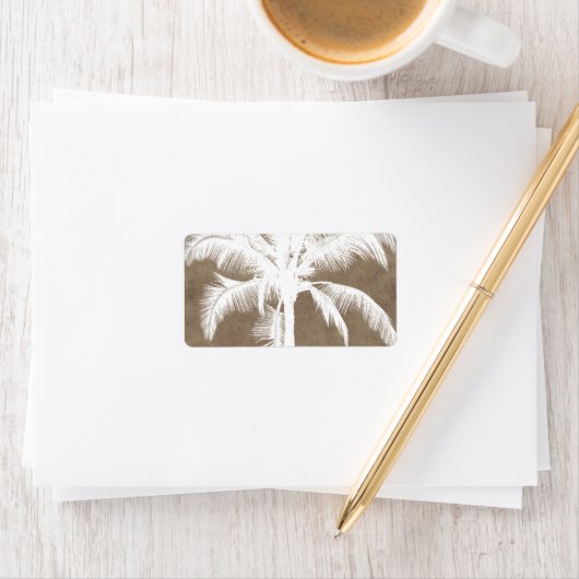 Retro Hawaiian Tropical Palm Tree Silhouette White Etiket (Insitu)