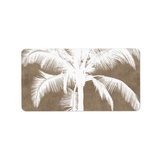 Retro Hawaiian Tropical Palm Tree Silhouette White Etiket (Voorkant)