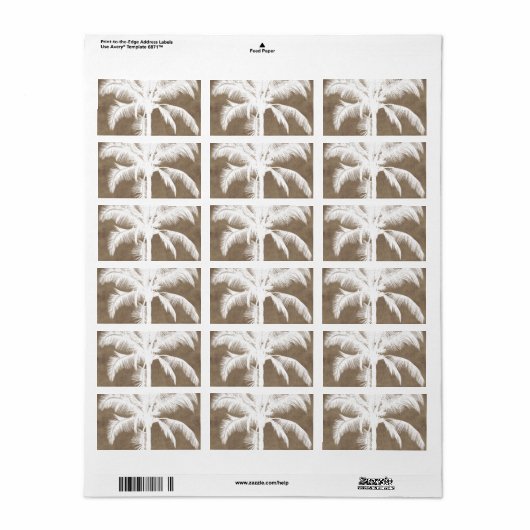 Retro Hawaiian Tropical Palm Tree Silhouette White Etiket (Full Sheet)