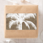 Retro Hawaiian Tropical Palm Tree Silhouette White Etiket (Insitu)