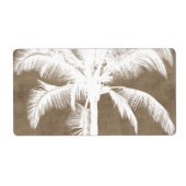 Retro Hawaiian Tropical Palm Tree Silhouette White Etiket (Voorkant)