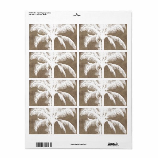 Retro Hawaiian Tropical Palm Tree Silhouette White Etiket (Full Sheet)