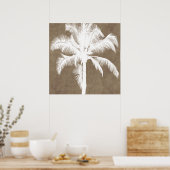 Retro Hawaiian Tropical Palm Tree Silhouette White Poster (Keuken)